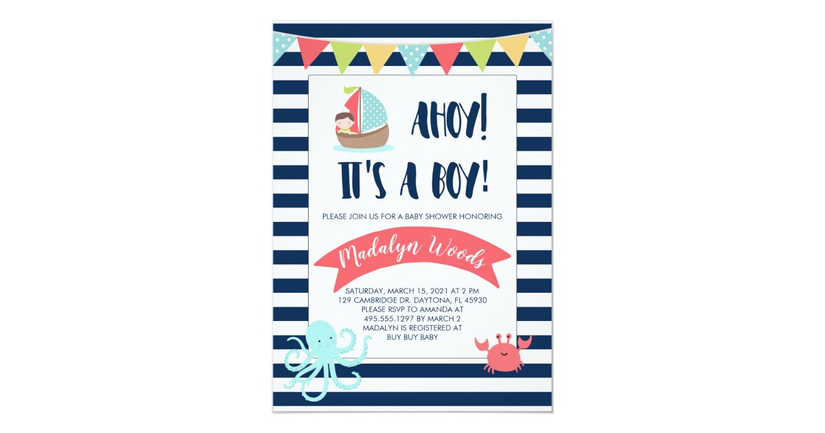 Nautical Ahoy It S A Boy Baby Shower Invitation Zazzle Com
