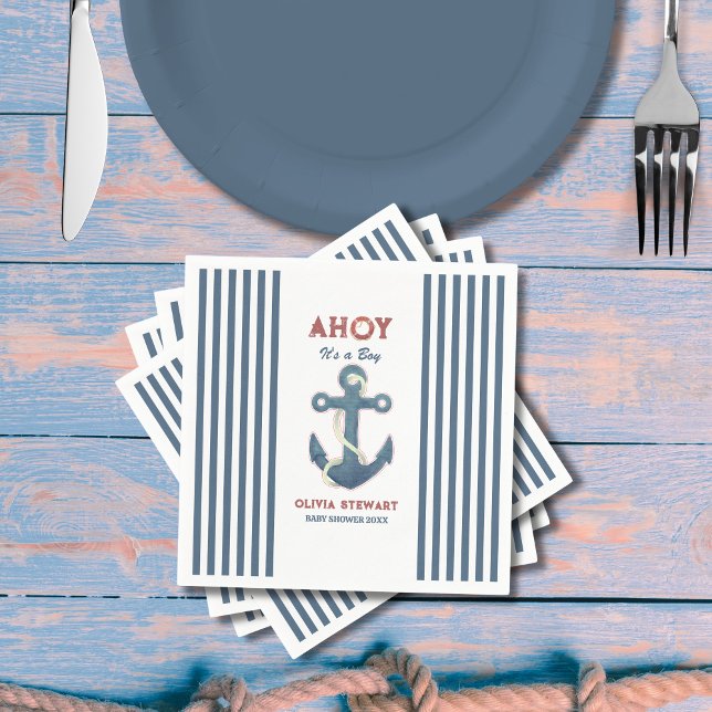 Nautical Ahoy its a boy Baby shower Invitation Napkins (Creator Uploaded)
