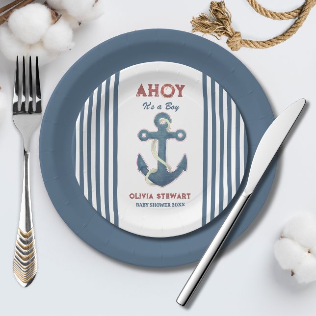 Nautical Ahoy its a boy Baby shower Invitation Paper Plates (Creator Uploaded)