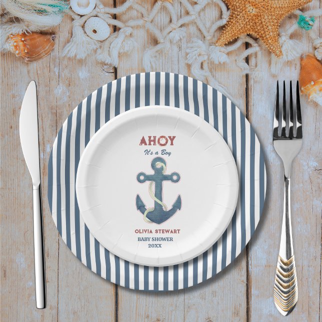 Nautical Ahoy its a boy Baby shower Invitation Paper Plates (Creator Uploaded)