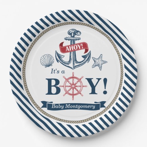 Nautical Ahoy Its A Boy Baby Shower Paper Plates
