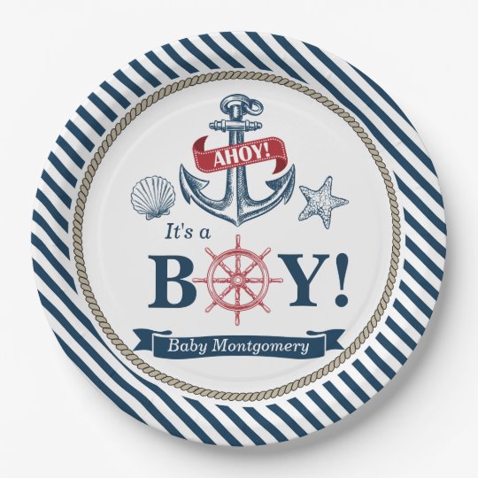 Nautical Ahoy It S A Boy Baby Shower Paper Plates Zazzle Com