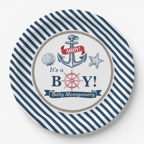 Nautical Ahoy Its A Boy Baby Shower Paper Plates