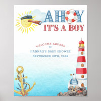 Nautical Ahoy it's a Boy Baby Shower Welcome Poster