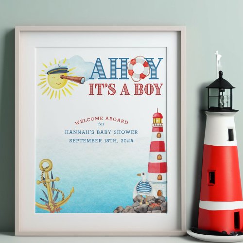 Nautical Ahoy its a Boy Baby Shower Welcome Poster