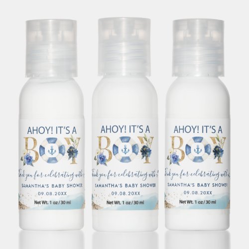 Nautical Ahoy Its a Boy Blue Gold Baby Shower Hand Lotion