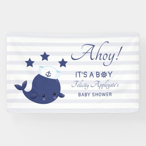Nautical Ahoy Its A Boy Blue Whale Baby Shower Banner