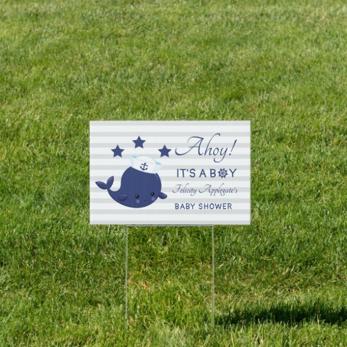 Nautical Ahoy Its A Boy Blue Whale Baby Shower  Sign