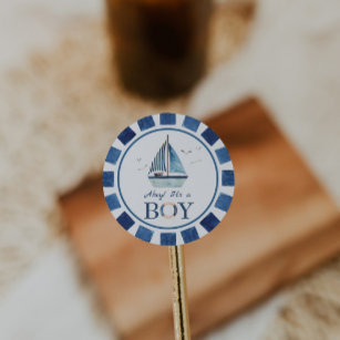 Nautical Ahoy! It's a Boy Boat Baby Shower  Classic Round Sticker