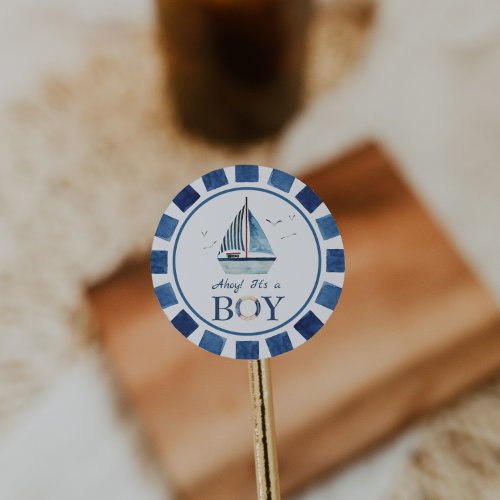 Nautical Ahoy Its a Boy Boat Baby Shower  Classic Round Sticker