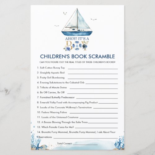 Nautical Ahoy Its a Boy Childrens Book Scramble 