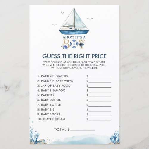 Nautical Ahoy Its a Boy Guess the Right Price