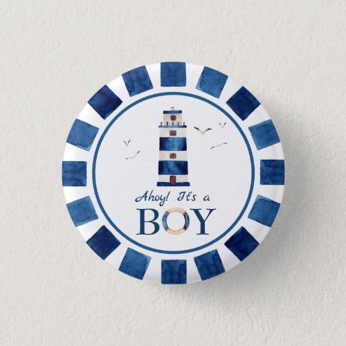 Nautical Ahoy Its a Boy Lighthouse Baby Shower   Button