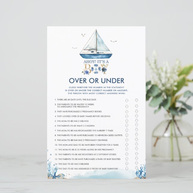 Nautical Ahoy It's a Boy Over or Under Baby Game (Standing Front)