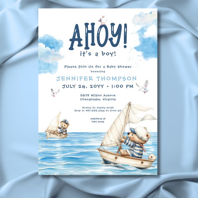 Nautical Ahoy Its a Boy Sailor Bears Baby Shower Invitation (Creator Uploaded)