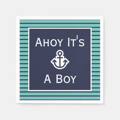 Nautical Ahoy Its A Boy Striped Napkins