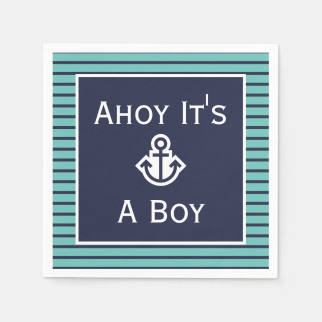 Nautical Ahoy It's A Boy Striped Napkins (Front)