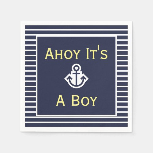 Nautical Ahoy Its A Boy Striped Napkins