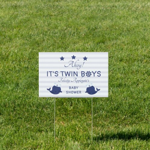 Nautical Ahoy Its A Boy Twin Whales Baby Shower Sign