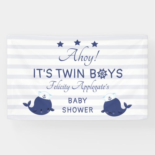 Nautical Ahoy Its A Boy Whale Twins Baby Shower Banner