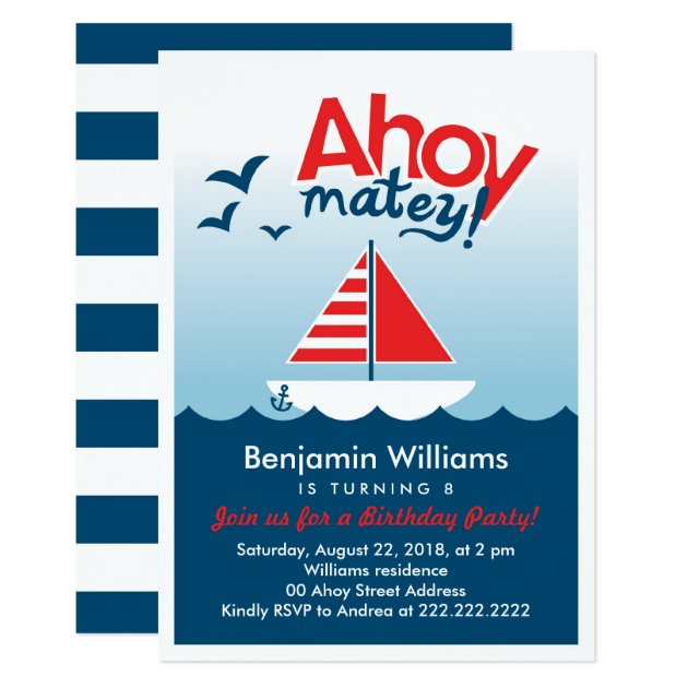 Nautical Ahoy Matey Birthday Party Invite