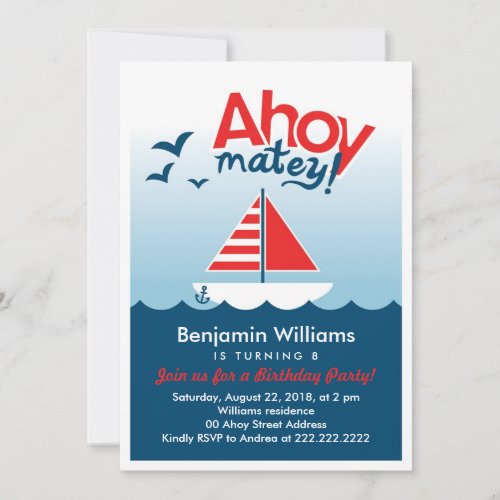 Nautical Ahoy Matey Birthday Party Invite