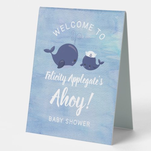 Nautical Ahoy Navy Mommy Boy Baby Shower Welcome Table Tent Sign