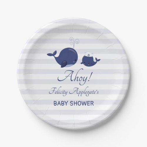 Nautical Ahoy Navy Whales Boy Baby Shower Paper Plates