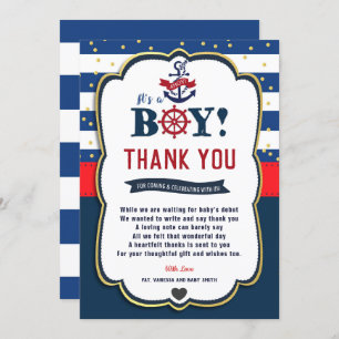 Nautical Ahoy Red Navy Baby Shower Thank You Card