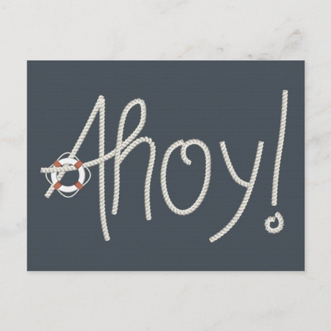 Nautical Ahoy Rope Text  & Lifesaver Postcard (Front)