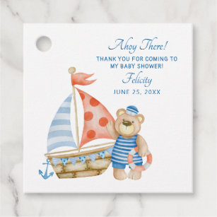 Nautical Ahoy Thank You Sailor Bear Baby Shower  Favor Tags