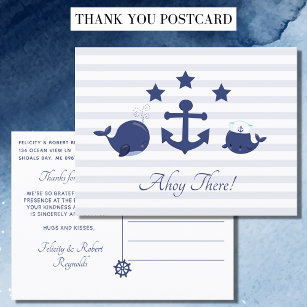 Nautical A'hoy There Boy Whale Thank You Postcard
