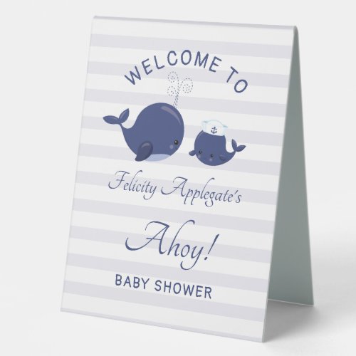 Nautical Ahoy Welcome Blue Boy Baby Shower Table Tent Sign