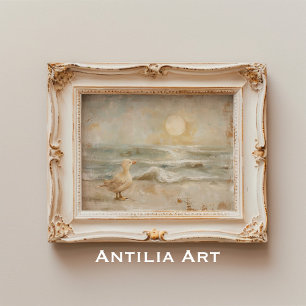 Nautical Albatross Painting Vintage Sunny Beach Poster