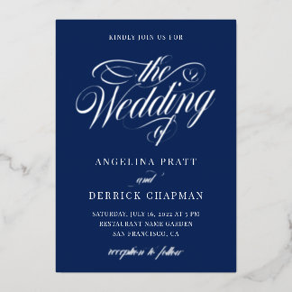 Nautical All in One  Wedding Calligraphy Silver  Foil Invitation