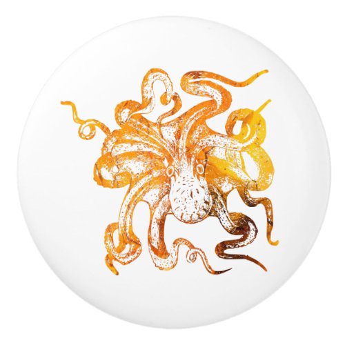 Nautical amber octopus ceramic knob