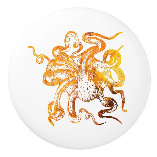 Nautical amber octopus ceramic knob (Front)