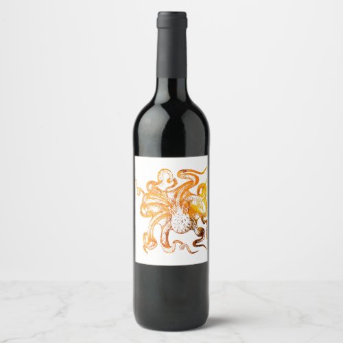 Nautical amber octopus wine label