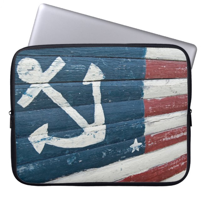 Nautical American Flag  Laptop Sleeve (Front)