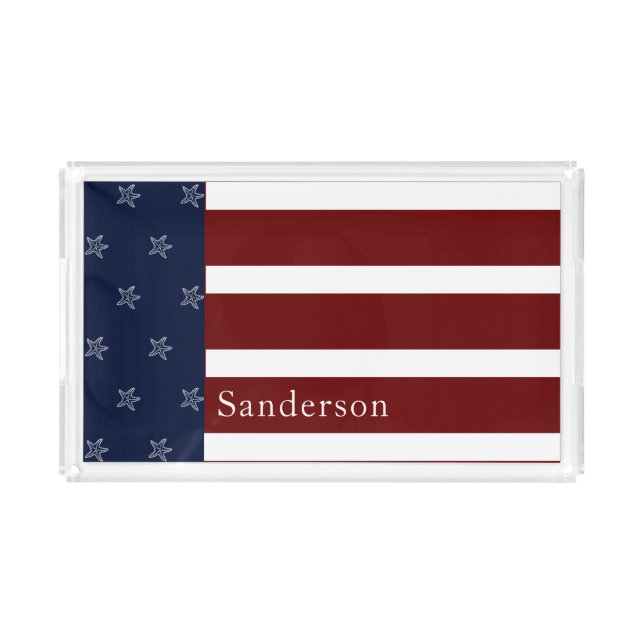 Nautical American Flag Red White Blue Starfish  Acrylic Tray (Front)