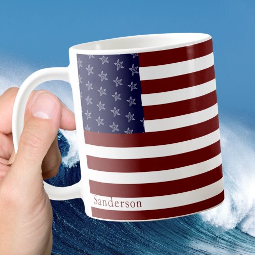 Nautical American Flag Red White Blue Starfish Cof Coffee Mug