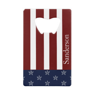 Nautical American Flag Red White Blue Starfish Credit Card Bottle Opener
