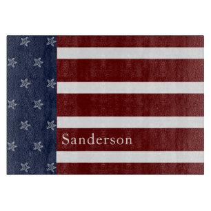 Nautical American Flag Red White Blue Starfish Cutting Board