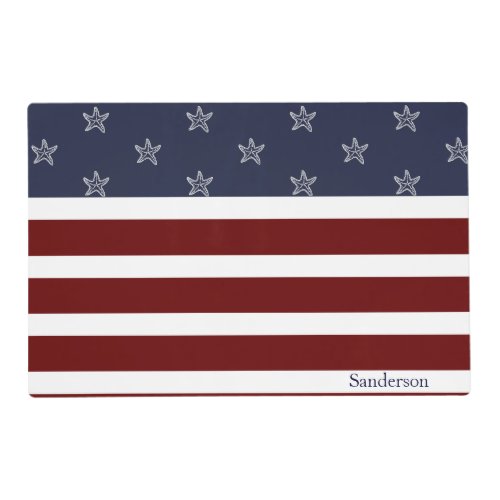 Nautical American Flag Red White Blue Starfish Placemat