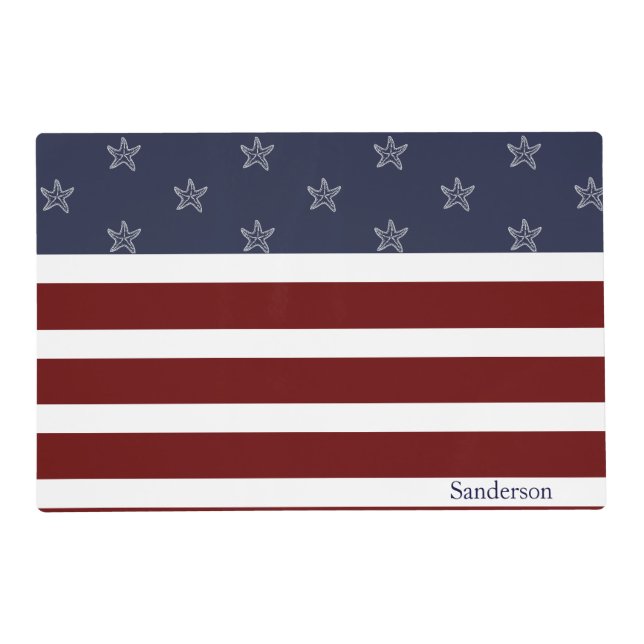 Nautical American Flag Red White Blue Starfish Placemat (Front)
