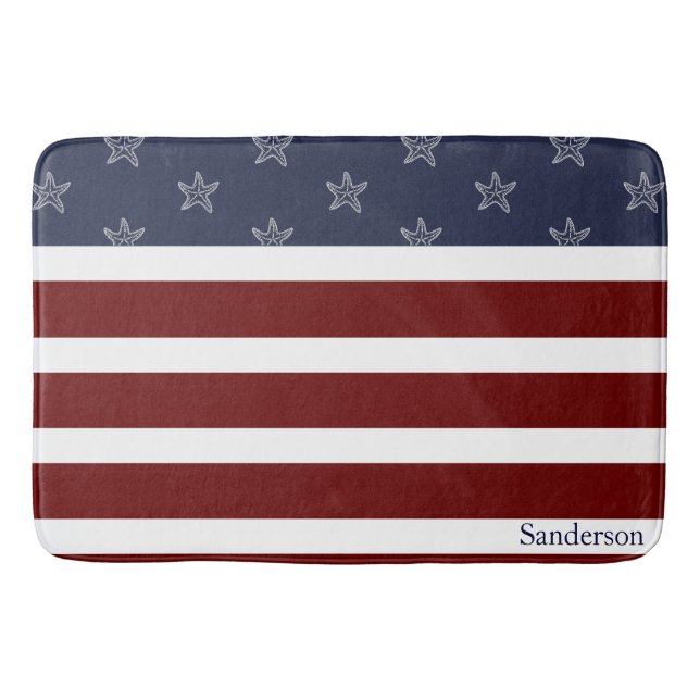 Nautical American Flag Red White Blue Starfish rug (Front)