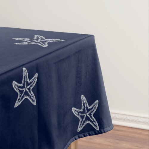 Nautical American Flag Red White Blue Starfish Tablecloth