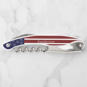 Nautical American Flag Red White Blue Starfish Waiter's Corkscrew
