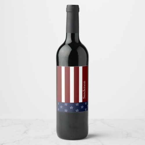 Nautical American Flag Red White Blue Starfish Wine Label