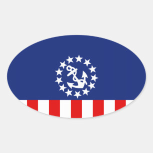 Nautical American Yacht Flag is at the Marina Oval Sticker
